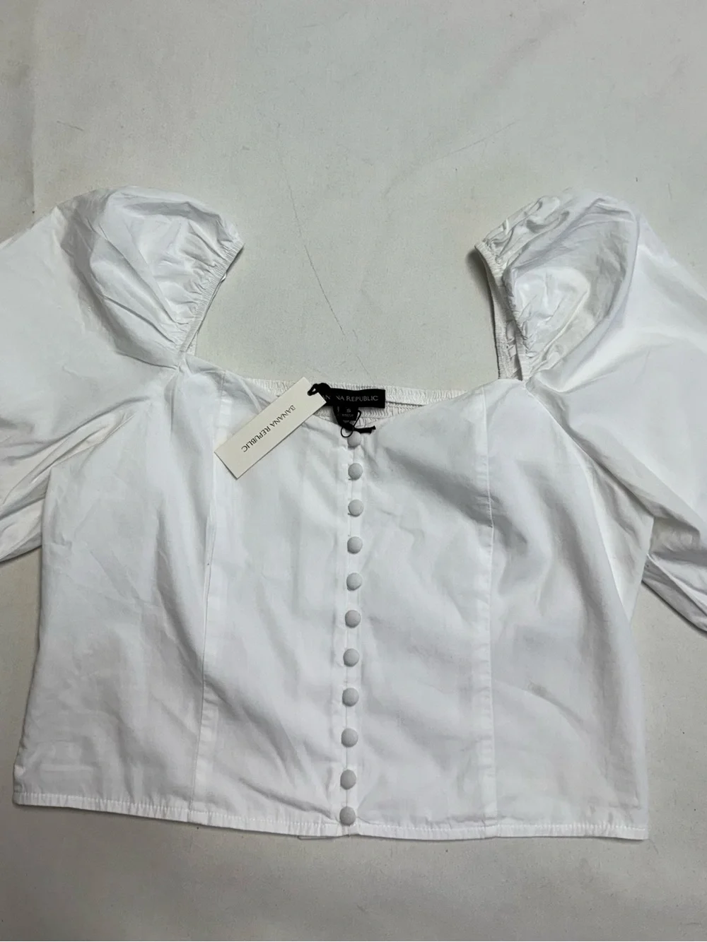 BANANA REPUBLIC OF Square-Neck Puff Sleeve Crop Blouse NWT